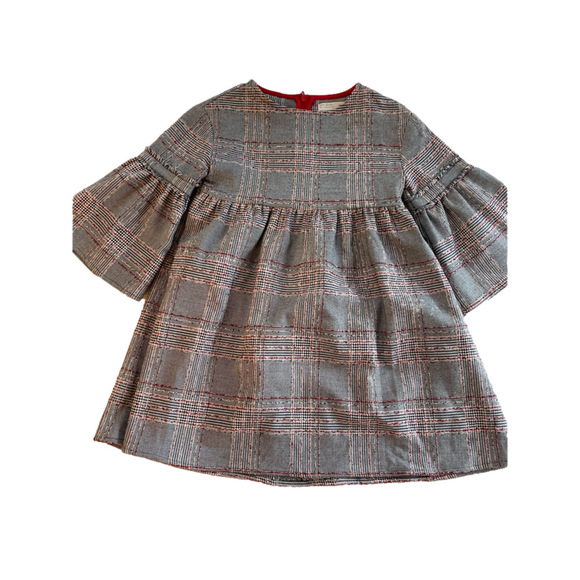ZARA CHECKED DRESS WITH RUFFLED SLEEVES soft collection 6 years Flare Sleeve - Picture 6 of 9